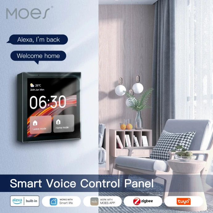 Smart voice control panel installed on a wall